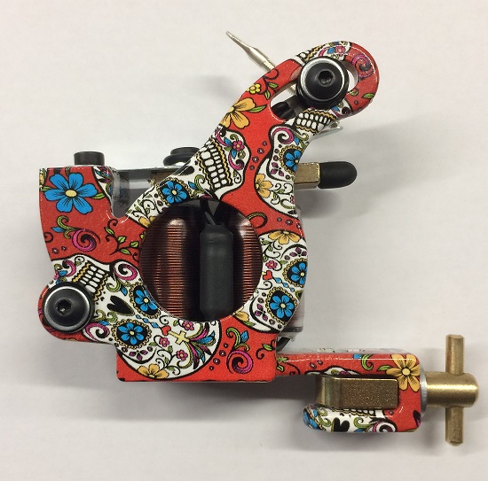 Home :: Micky Sharpz Tattoo Machines :: MkIV Custom Telephone Dial - Candy  Skulls Design - Red